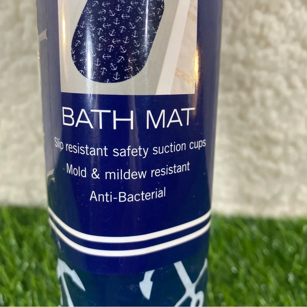 Nautica Dark Blue Anchor Bathtub Mat 27x15 in Anti-Bacterial Mildew Resistant